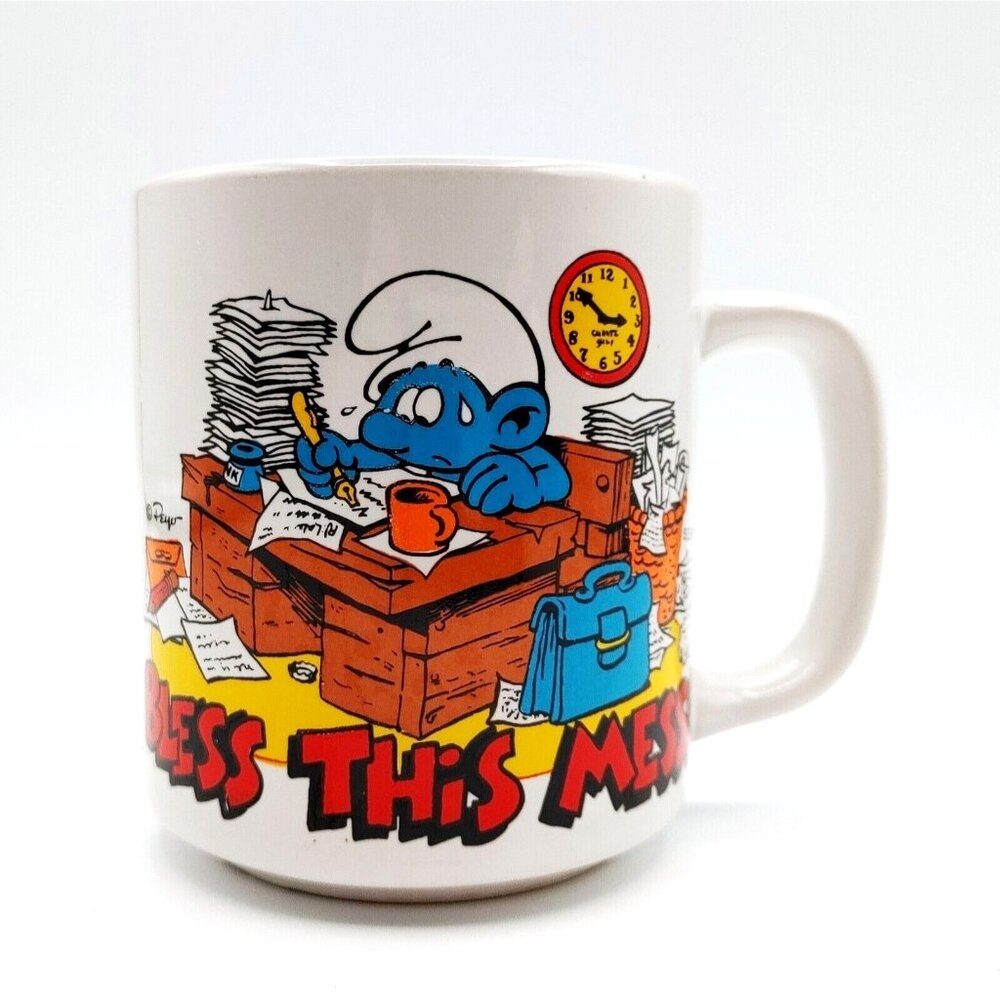 1981 Smurf Coffee Mug BLESS this MESS Signed SEPP Peyo